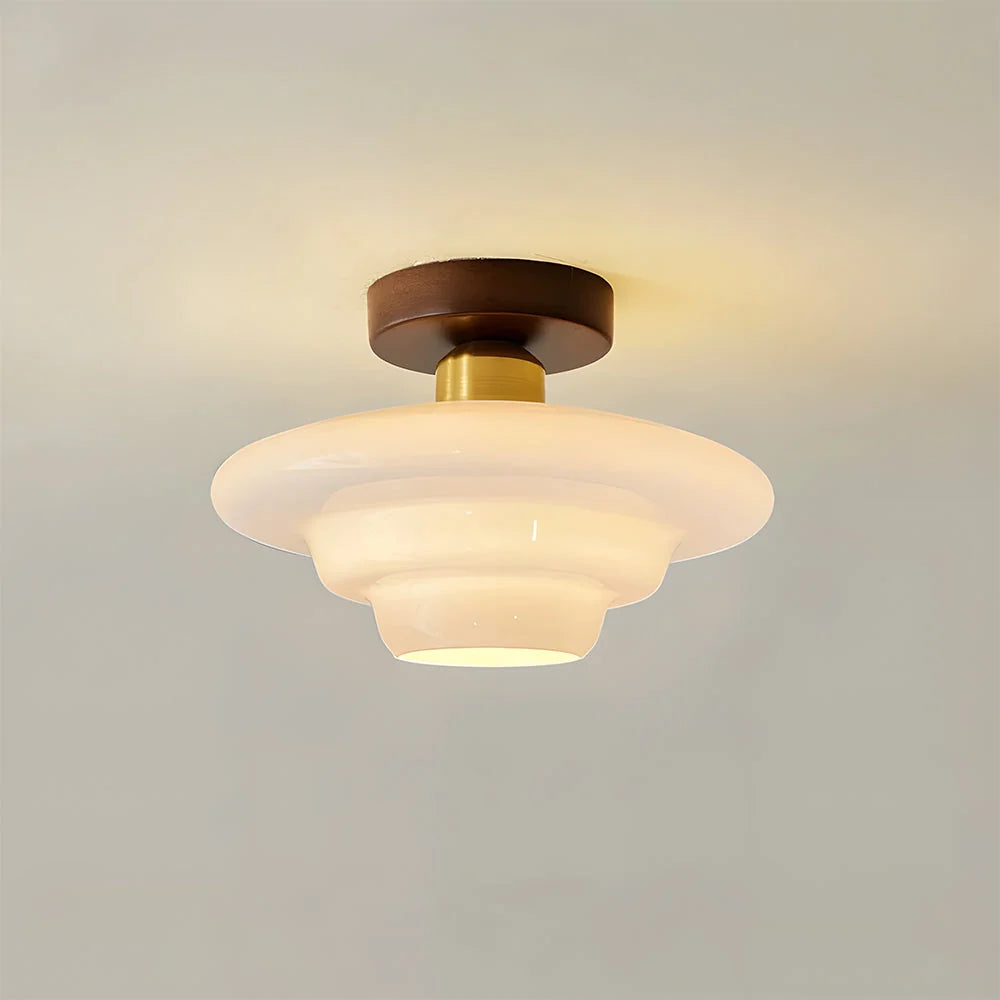 Ceiling Light Solid Walnut & Glass E27 LED Included