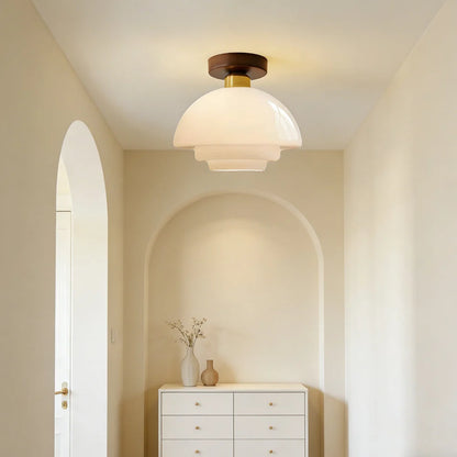 Ceiling Light Solid Walnut & Glass E27 LED Included