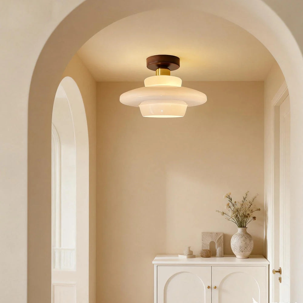 Ceiling Light Solid Walnut & Glass E27 LED Included