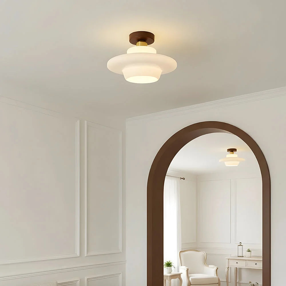 Ceiling Light Solid Walnut & Glass E27 LED Included