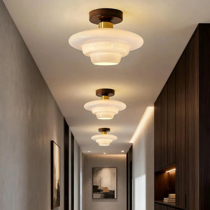 Ceiling Light Solid Walnut & Glass E27 LED Included