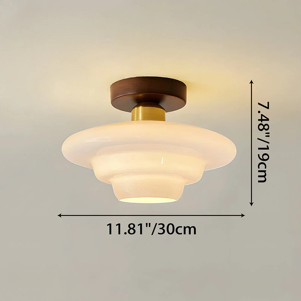 Ceiling Light Solid Walnut & Glass E27 LED Included