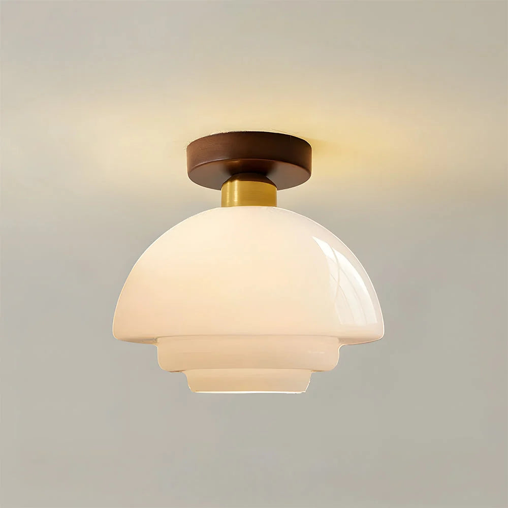 Ceiling Light Solid Walnut & Glass E27 LED Included
