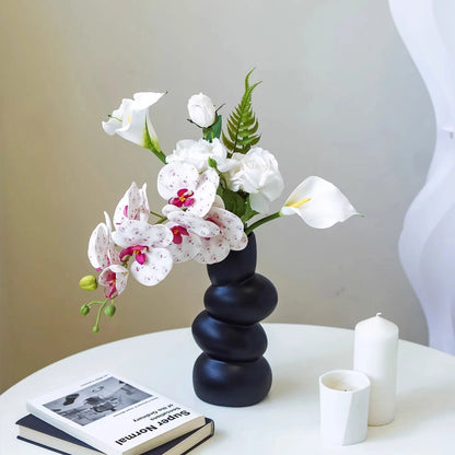 Ceramic Flower Vase Ribbed 6.9 Inch