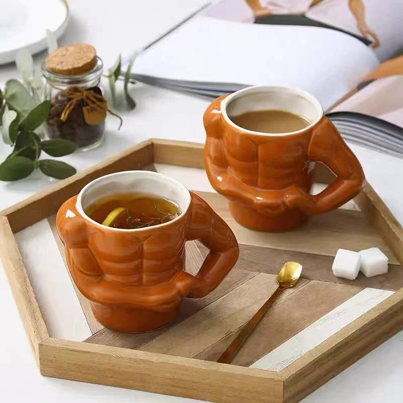 Ceramic Mug Muscular Arm Handle 9.5 Oz