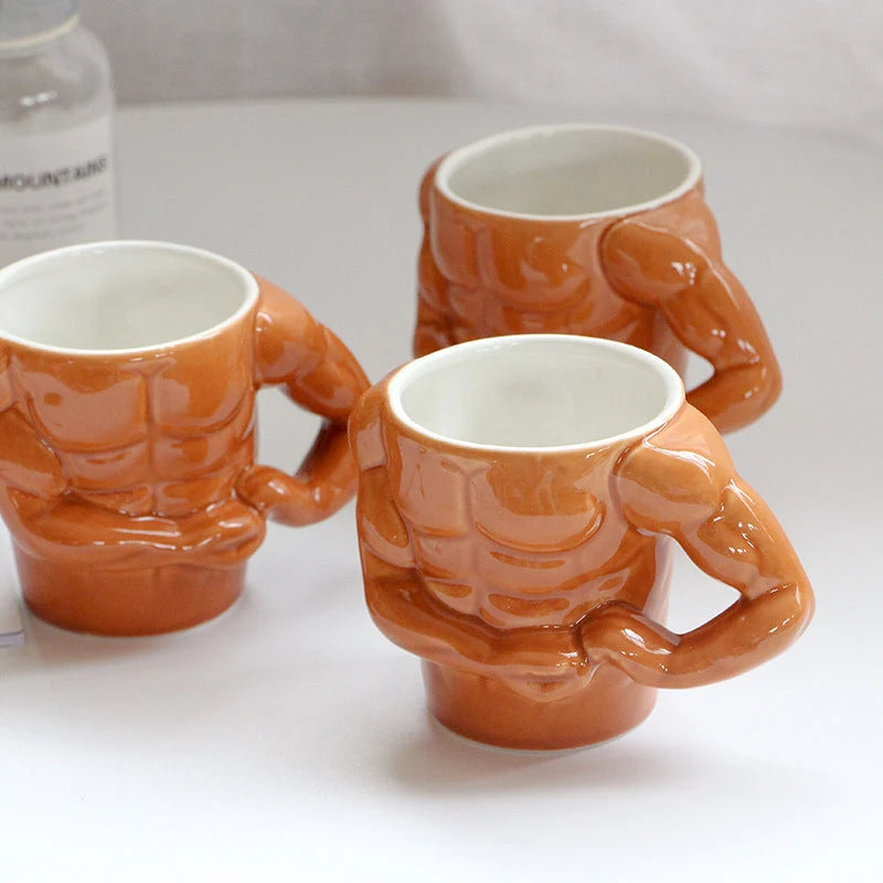 Ceramic Mug Muscular Arm Handle 9.5 Oz
