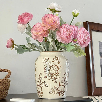 Ceramic Vase Floral Pattern Glazed Finish 8.6 Inch
