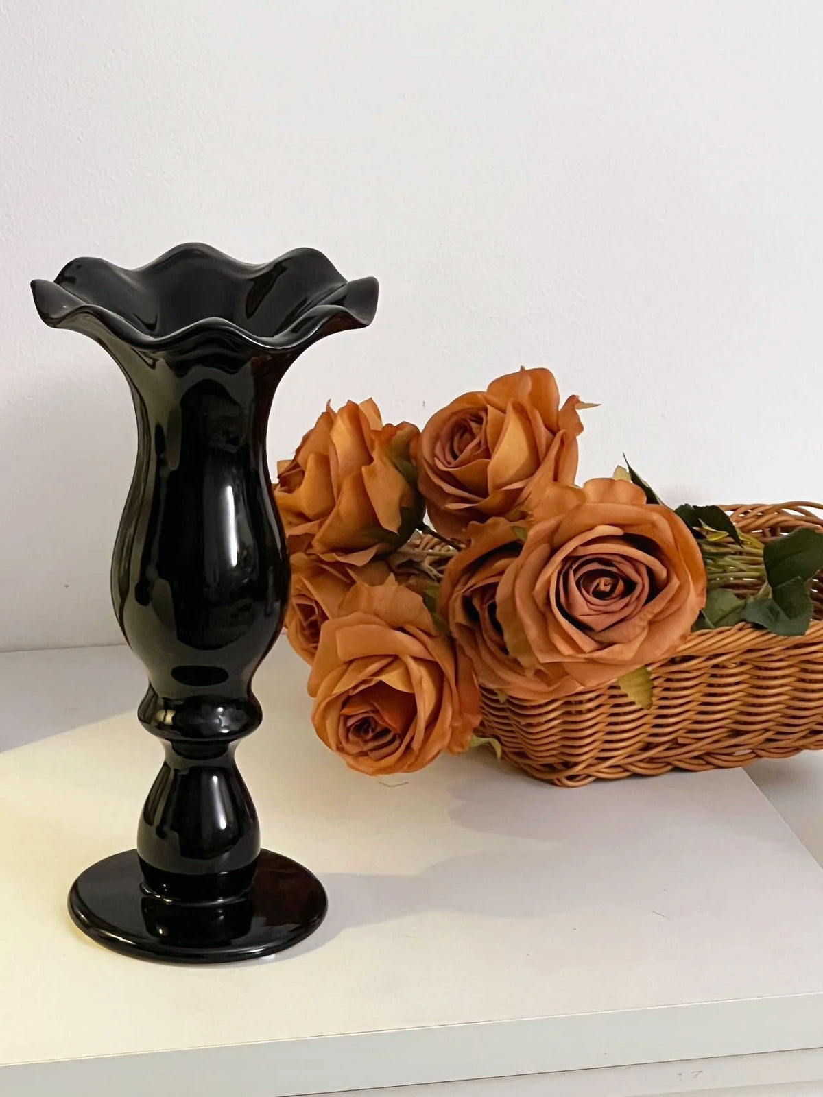 Ceramic Vase Grooved Top & Footed Base Glossy Finish