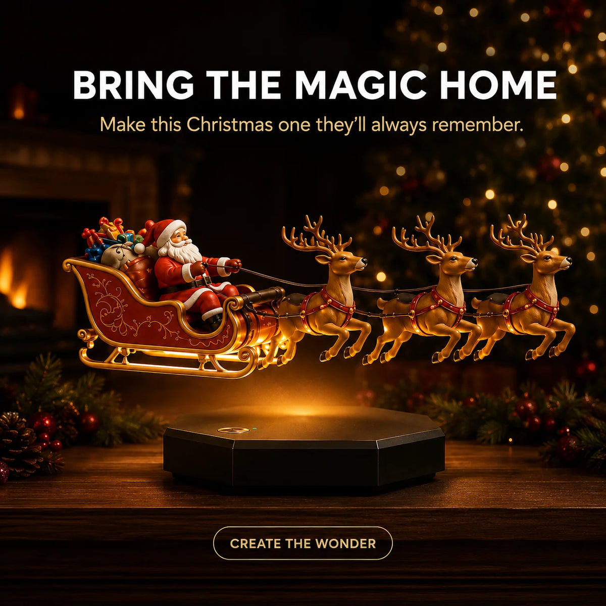 Christmas Decoration Magnetic Levitation Illuminated Base Four Reindeer
