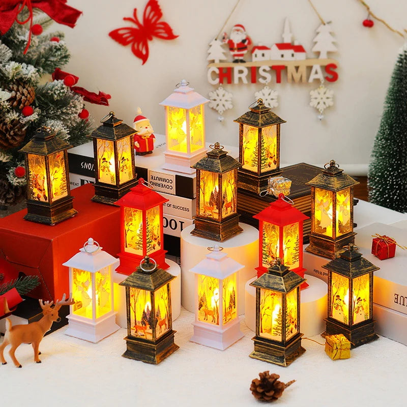 Christmas Lantern Moving Santa Motif Warm LED Light