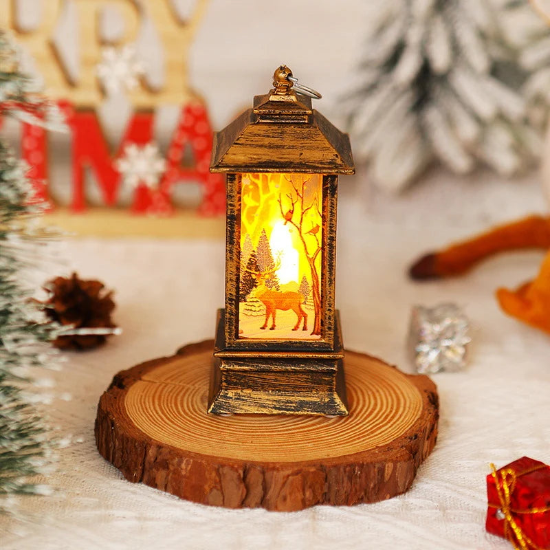 Christmas Lantern Moving Santa Motif Warm LED Light