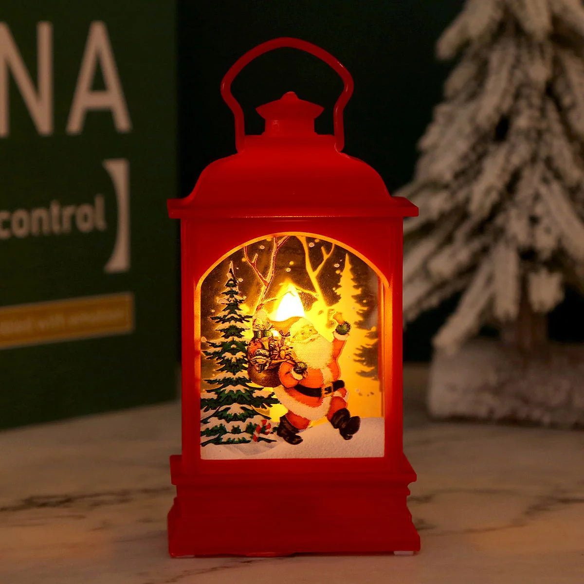 Christmas Lantern Moving Santa Motif Warm LED Light