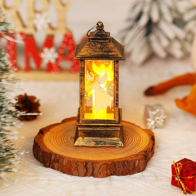 Christmas Lantern Moving Santa Motif Warm LED Light