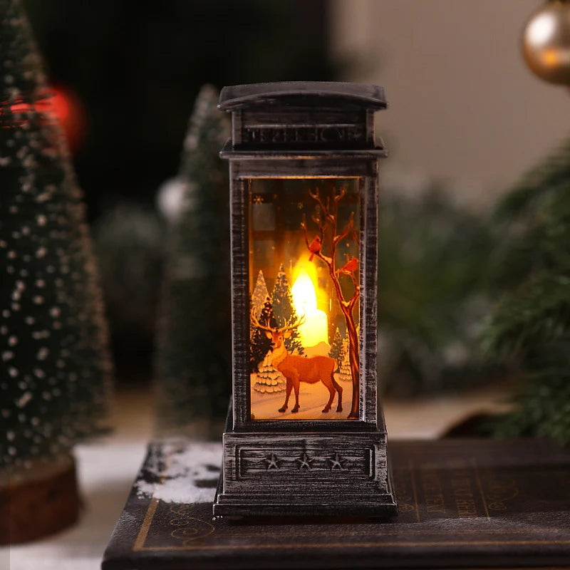 Christmas Lantern Moving Santa Motif Warm LED Light