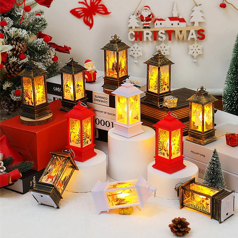 Christmas Lantern Moving Santa Motif Warm LED Light