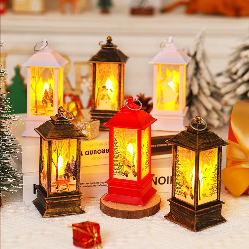Christmas Lantern Moving Santa Motif Warm LED Light