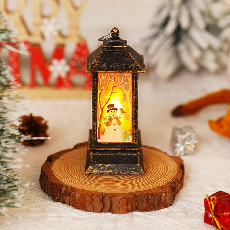 Christmas Lantern Moving Santa Motif Warm LED Light
