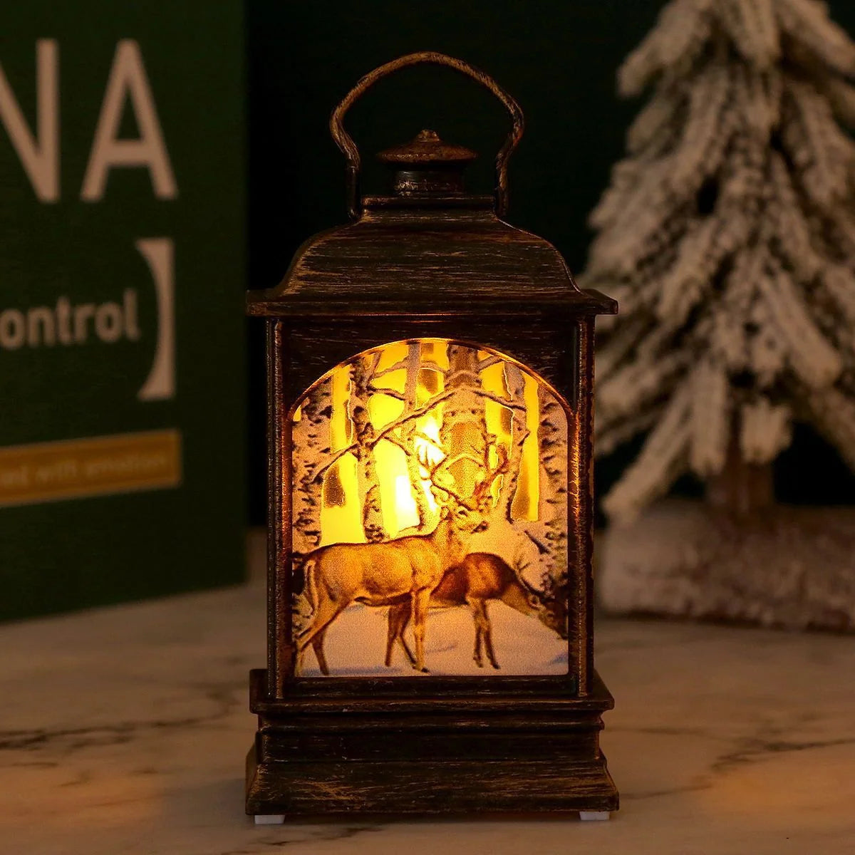 Christmas Lantern Moving Santa Motif Warm LED Light
