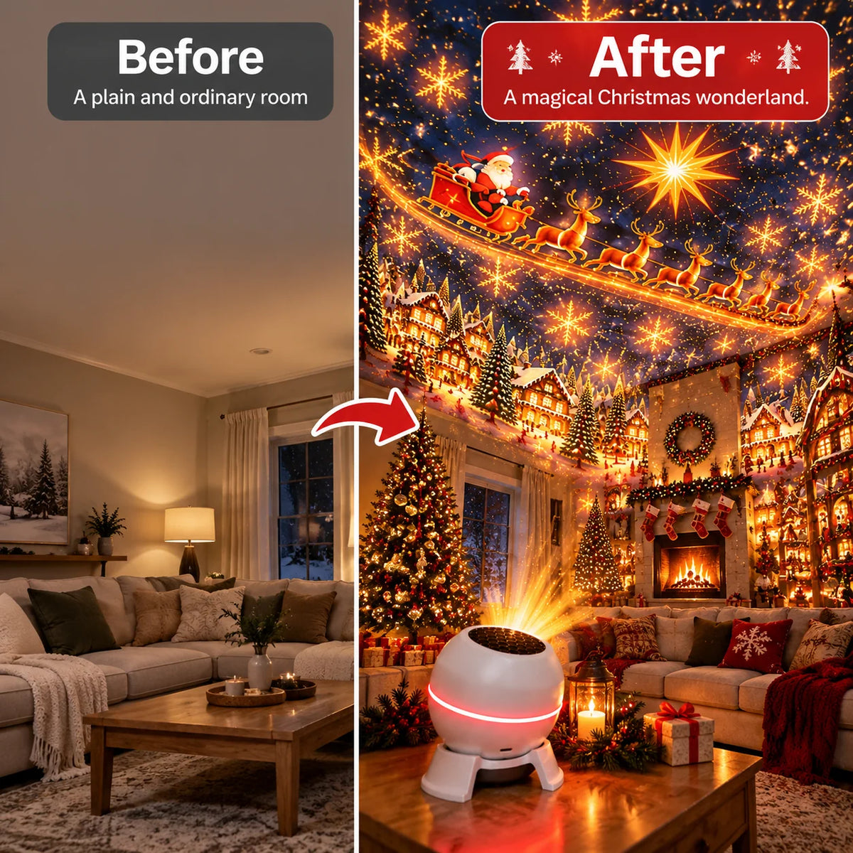 Christmas Light Projector Moving USB-Powered Indoor Decor