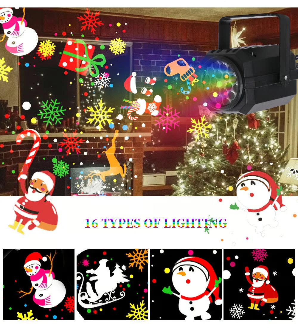 Christmas Light Projector Rotating 16 Patterns USB Powered IP44 Weather-Resistant