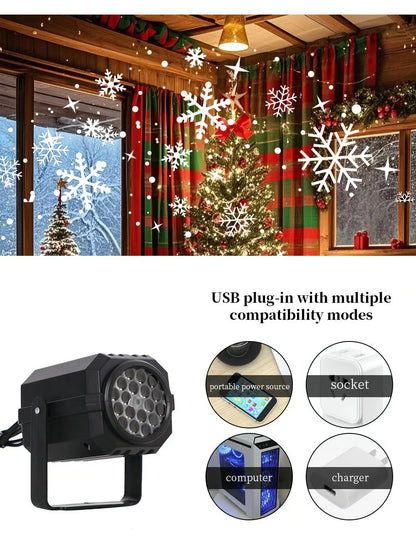 Christmas Light Projector Rotating 16 Patterns USB Powered IP44 Weather-Resistant
