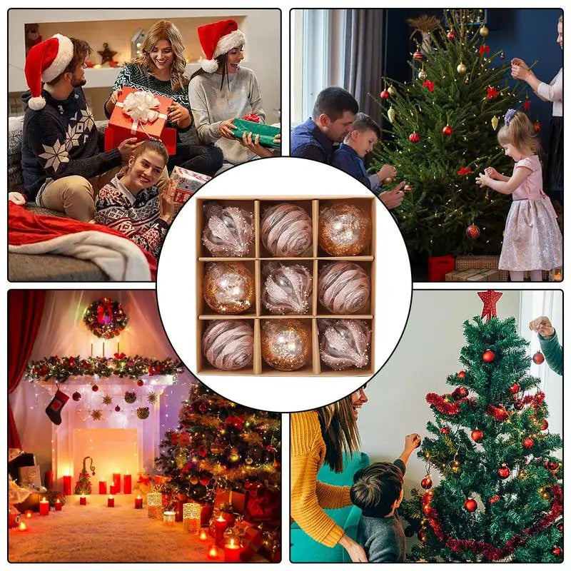 Christmas Ornaments Set Of 9 Ready-To-Hang Baubles & Snowflakes