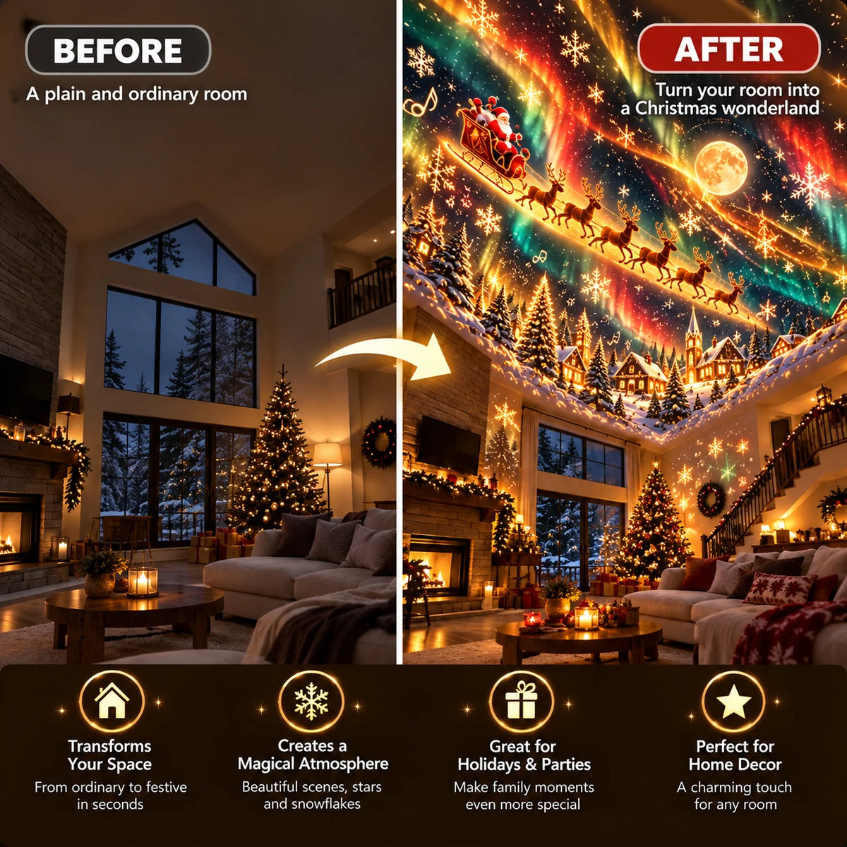 Christmas Projector Light Indoor Festive Projection Compact Design