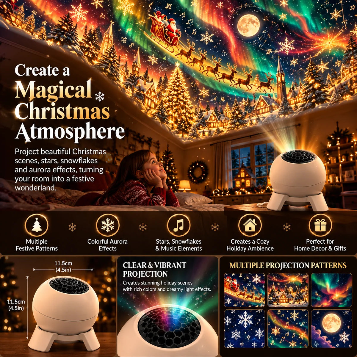 Christmas Projector Light Indoor Festive Projection Compact Design