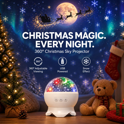 Christmas Projector Santa Sleigh & Reindeer 360° Rotation
