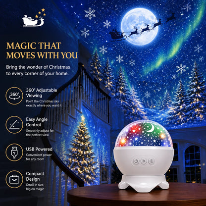 Christmas Projector Santa Sleigh & Reindeer 360° Rotation