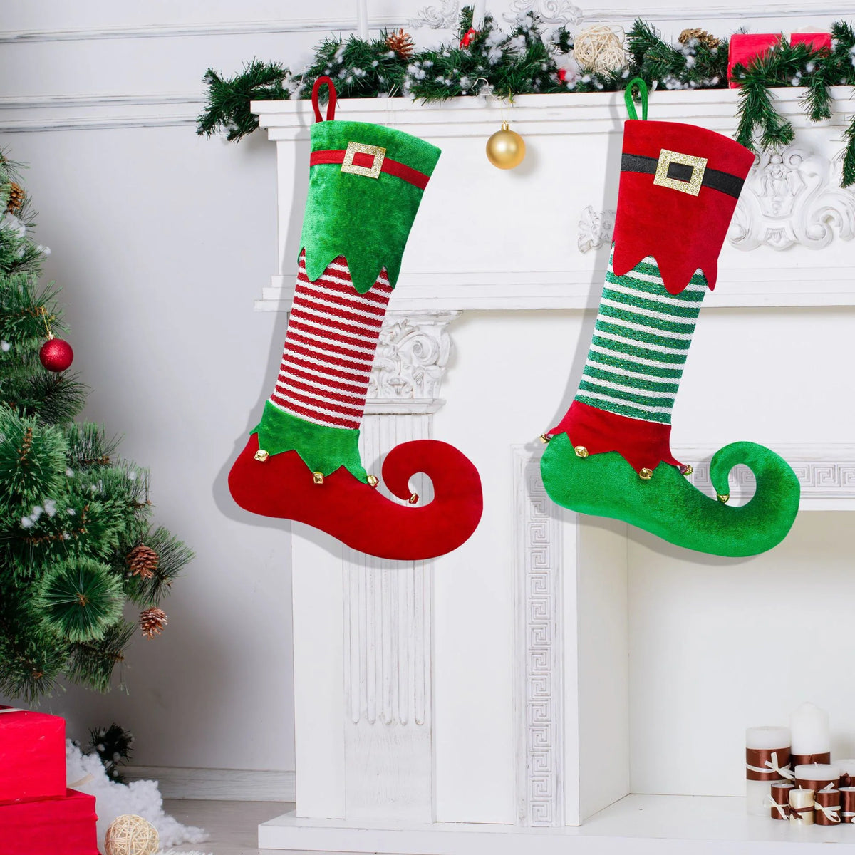 Christmas Stocking Santa Design Soft Fabric Hanging Loop