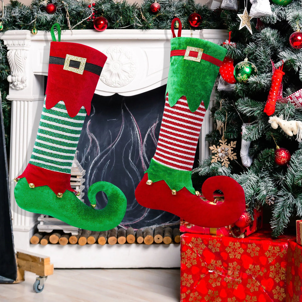 Christmas Stocking Santa Design Soft Fabric Hanging Loop