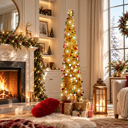 Christmas Tree Slim Pencil Pop-Up Pre-Lit Battery Powered
