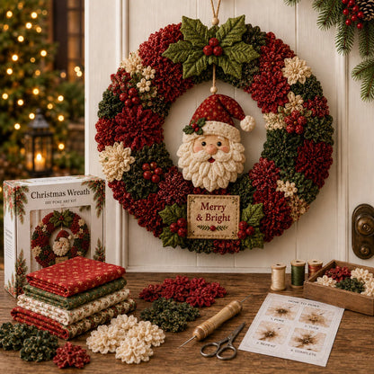Christmas Wreath DIY Kit 3D Fabric Poke Tool Included