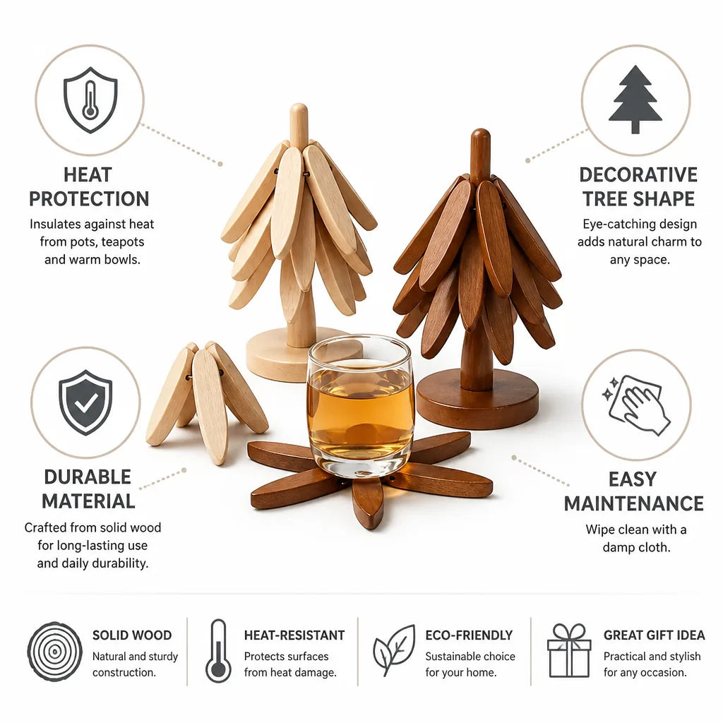 Coaster Set Solid Wood Tree-Shaped Heat-Resistant