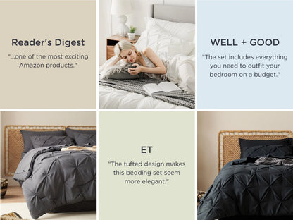Comforter Set Pintuck Design Lightweight All-Season Microfiber
