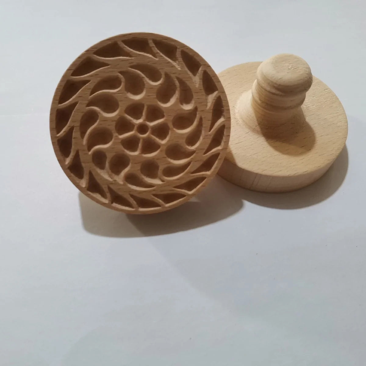 Cookie Stamp Solid Wood Intricate Floral Ergonomic Grip