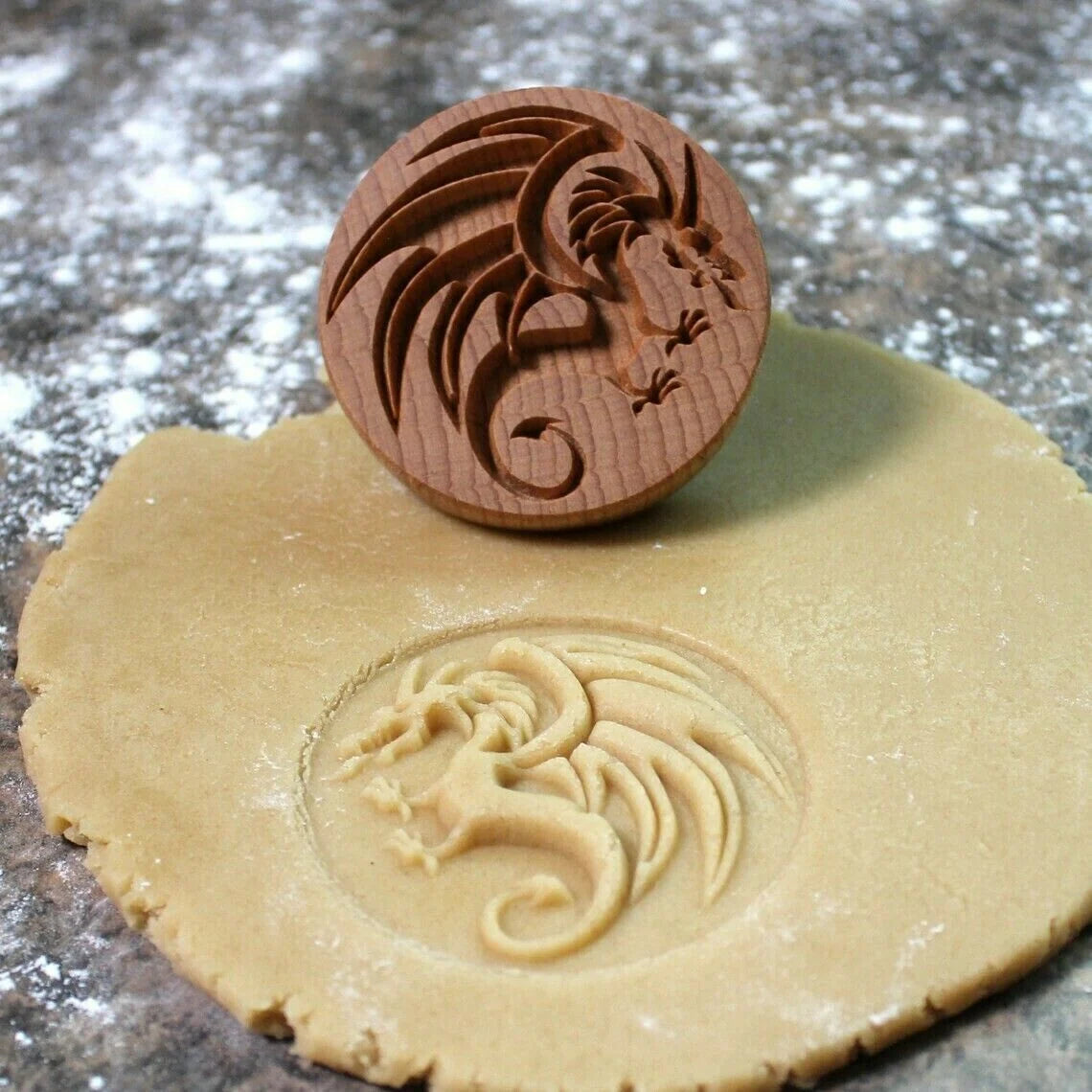 Cookie Stamp Solid Wood Intricate Floral Ergonomic Grip