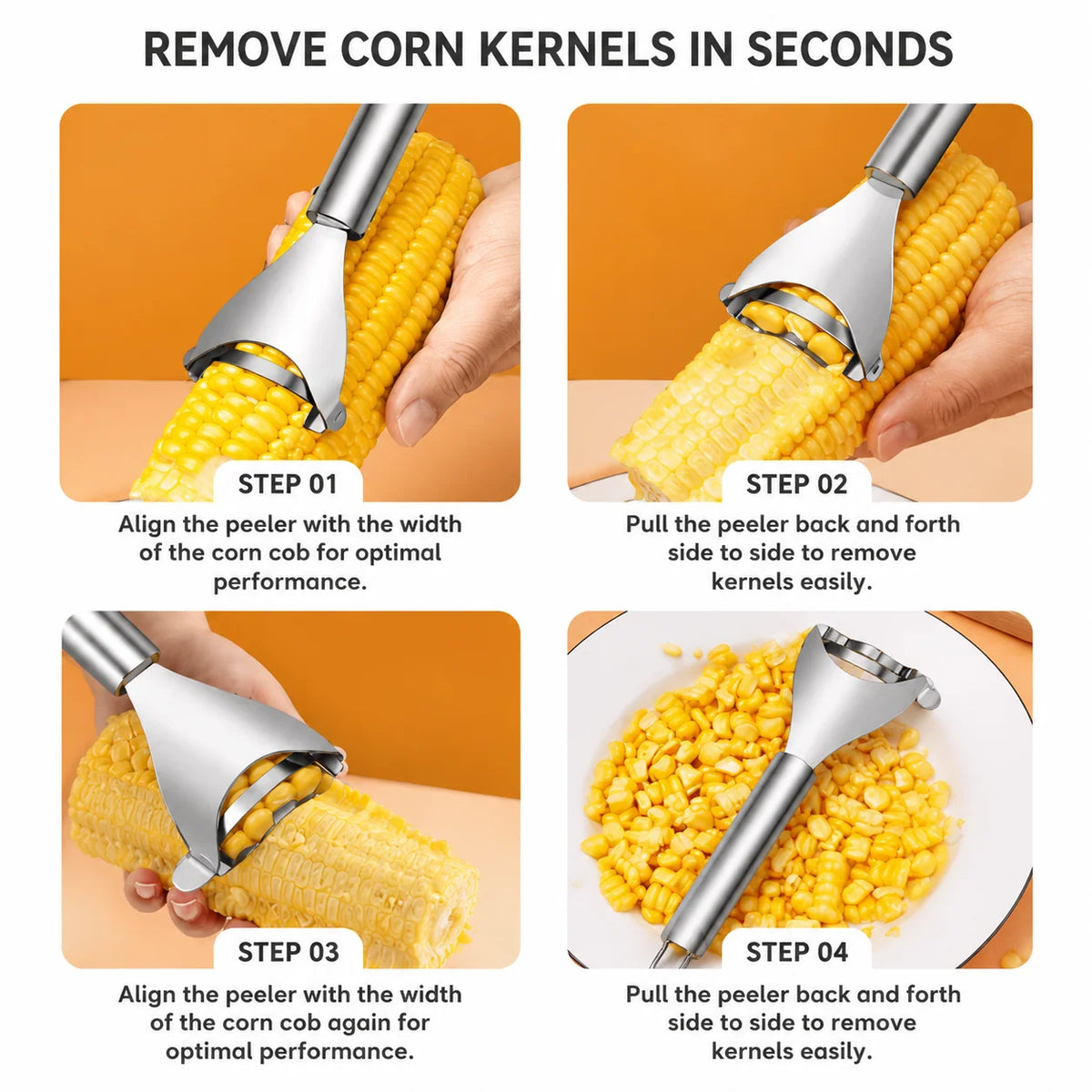 Corn Peeler Stainless Steel Serrated Blade Non-Slip Handle