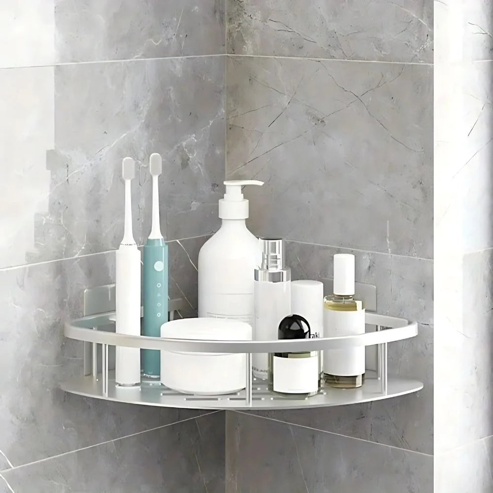 Corner Shower Shelf No-Drill Rustproof Aluminum Built-In Drainage