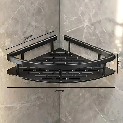 Corner Shower Shelf No-Drill Rustproof Aluminum Built-In Drainage