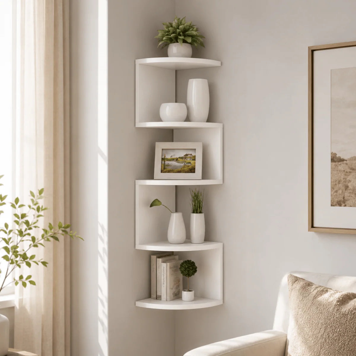 Corner Wall Shelf Multi-Tiered MDF Space-Saving Design