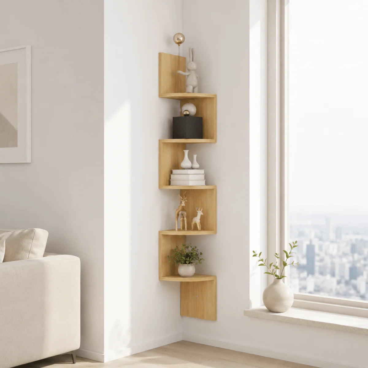 Corner Wall Shelf Multi-Tiered MDF Space-Saving Design