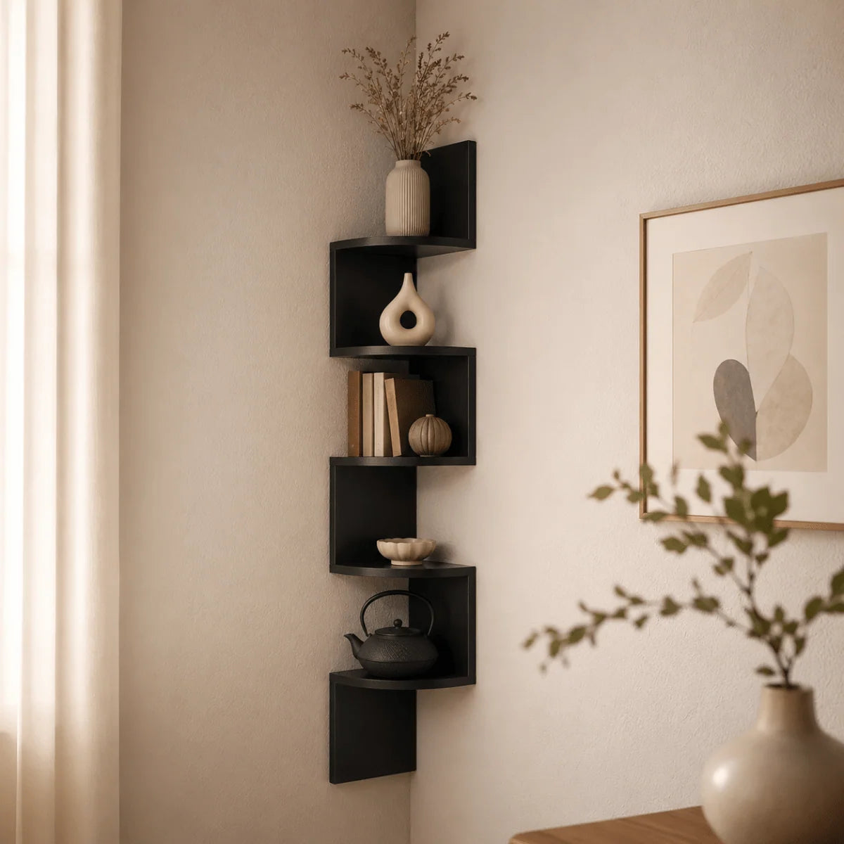 Corner Wall Shelf Multi-Tiered MDF Space-Saving Design