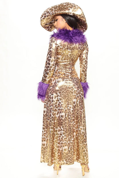 Costume Set Three-Piece Gold Money Print Faux Fur Trim