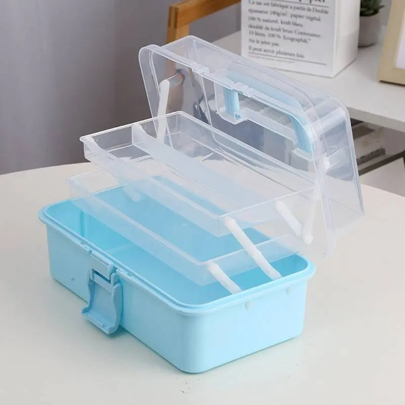 Craft Storage Box Clear Three-Layer Rotating Lid