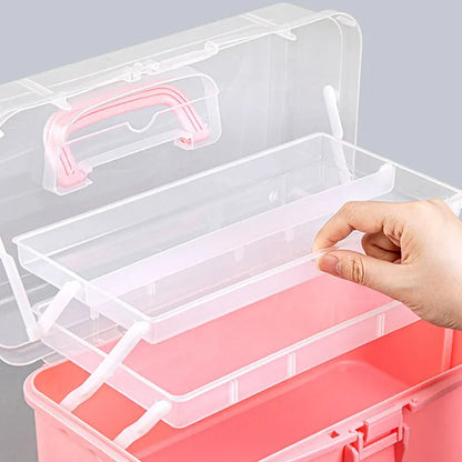 Craft Storage Box Clear Three-Layer Rotating Lid