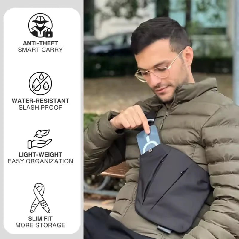 Crossbody Bag RFID-Blocking Cut-Resistant Strap Water-Repellent Polyester