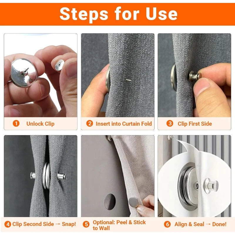 Curtain Clips Magnetic Strong Hold No-Drill Installation