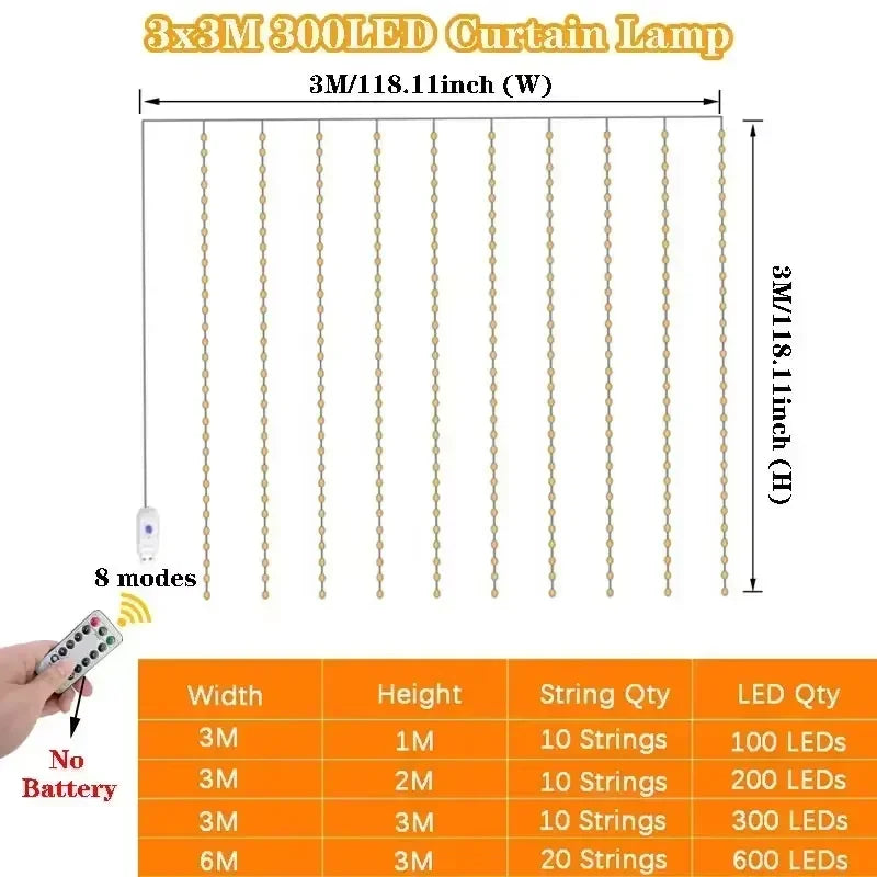Curtain Lights LED USB-C Powered 8 Modes